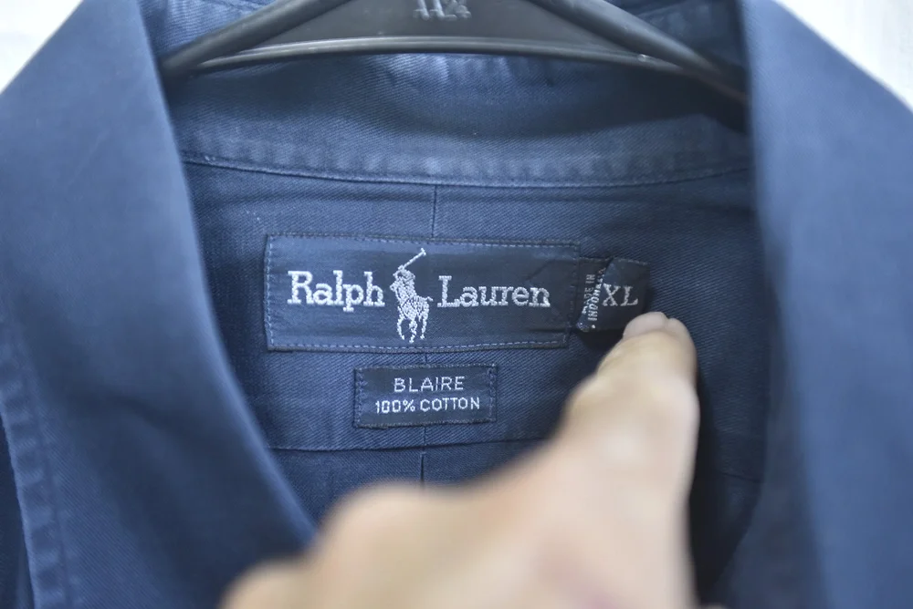 VTG Ralph Lauren Button Down Long Sleeve Shirt Navy Cotton Blaire XL LSC 107
